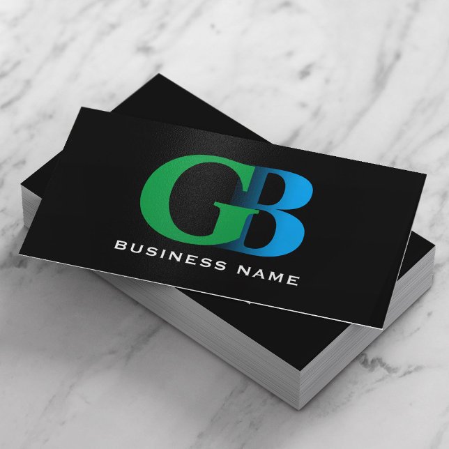 Construction Bold Monogram Blue & Green Logo Black Business Card (Creator Uploaded)