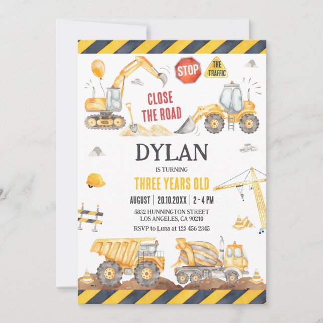 Construction Boy Birthday Invitation (Front)