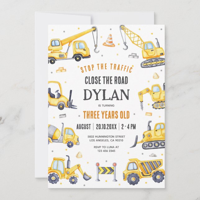 Construction Boy Birthday Invitation (Front)