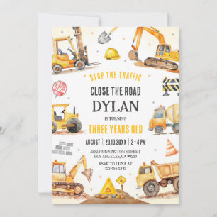 Construction Boy Birthday Invitation