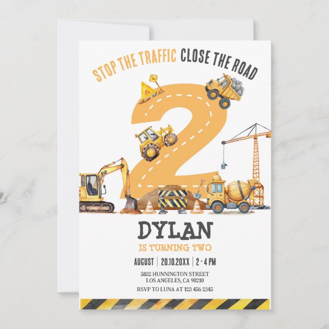 Construction Boy Birthday Invitation (Front)