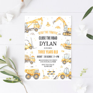 Construction Boy Birthday Invitation