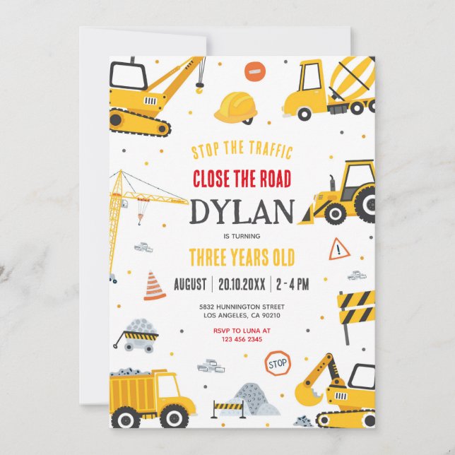 Construction Boy Birthday Invitation (Front)