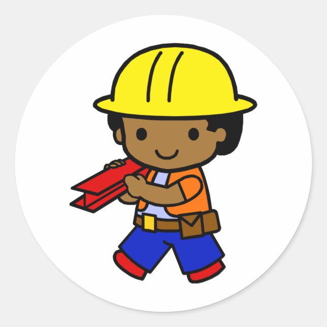 Construction Boy Classic Round Sticker (Front)