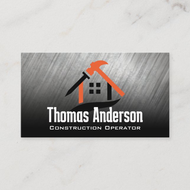 Construction Build Logo | Metallic Background Business Card (Front)