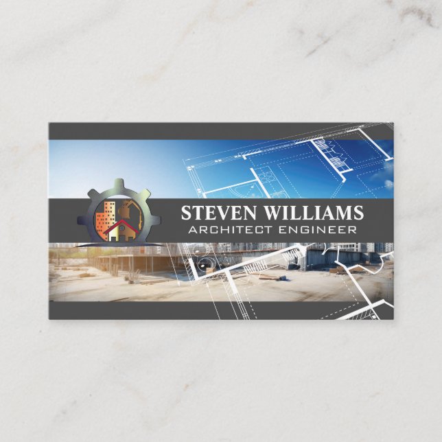 Construction Build Site | Architect Blueprints Business Card (Front)