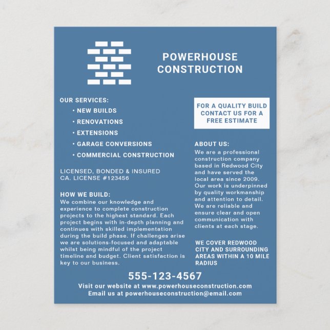 Construction Builder Brick Pattern Navy Flyer (Front)