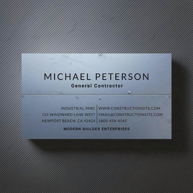 Construction Builder Developer Steel Blue Modern Business Card (construction company builder remodeling business card steel blue simple minimalist modern)