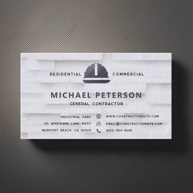 Construction Builder Developer White Brick Modern Business Card (construction company builder remodeling business card white brick simple minimalist modern)