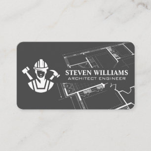 Construction Builder Logo Blueprint Business Card