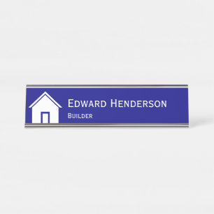 Construction/Builder's Custom Navy Blue and White Desk Name Plate