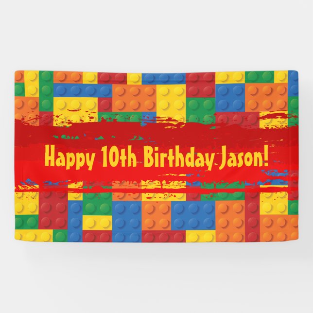 Construction Building Blocks Birthday Banner (Horizontal)
