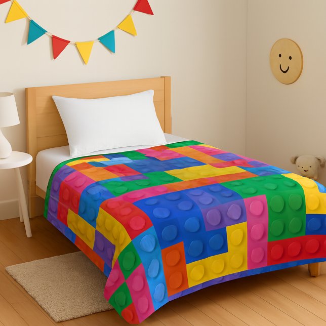 Construction Building Blocks Toy Pattern 2 Fleece Blanket (Creator Uploaded)