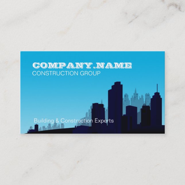 Construction Business Blue Skyline Card (Front)