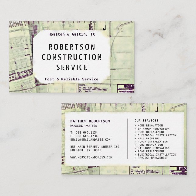 Construction Business Card - Construction Plan (Front/Back)