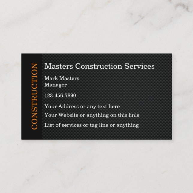 Construction Business Cards Carbon Fibre Backdrop (Front)