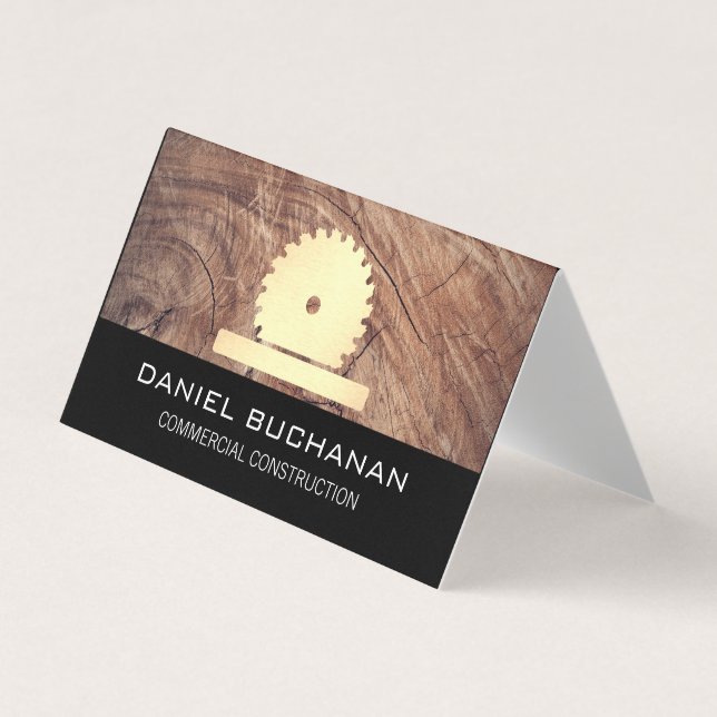 Construction / Buzz Saw / Wood Grain Business Card (Front)
