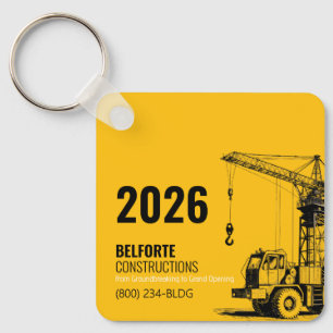 Construction Calendar Yellow & Black Crane Key Ring