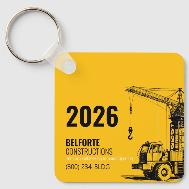 Construction Calendar | Yellow & Black Crane Key Ring (Front)