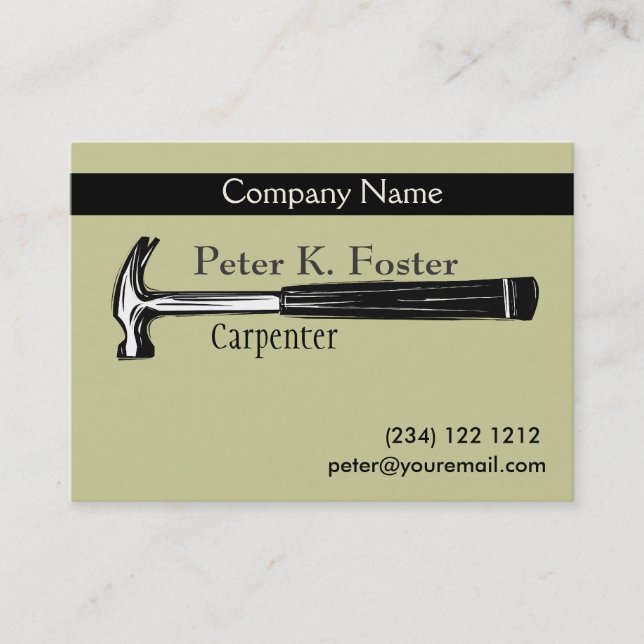Construction Carpenter Artistic Hammer Drawing Business Card (Front)