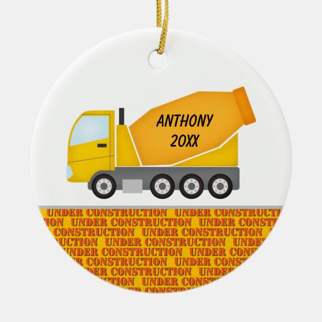 Construction Cement Mixer Personalized  Ornament (Front)