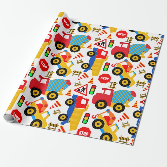 Construction Children's Matte Wrapping Paper (Unrolled)