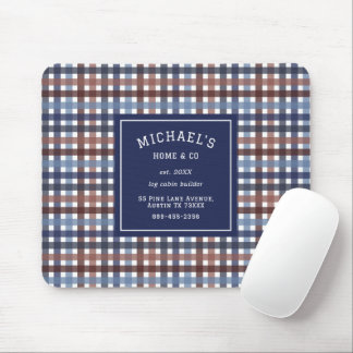 Construction Company Blue Burgundy Plaid Mouse Pad
