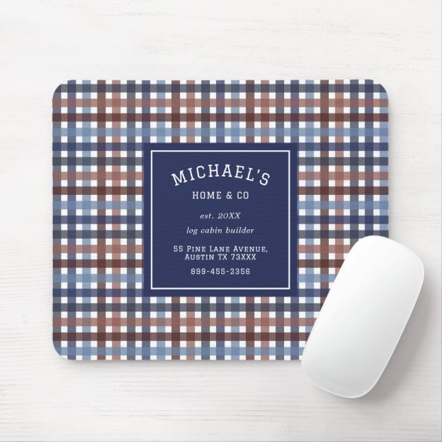 Construction Company Blue Burgundy Plaid Mouse Pad (With Mouse)