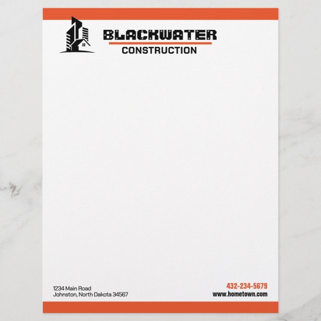 Construction Company Commercial and Residential Custom Letterhead (Front)