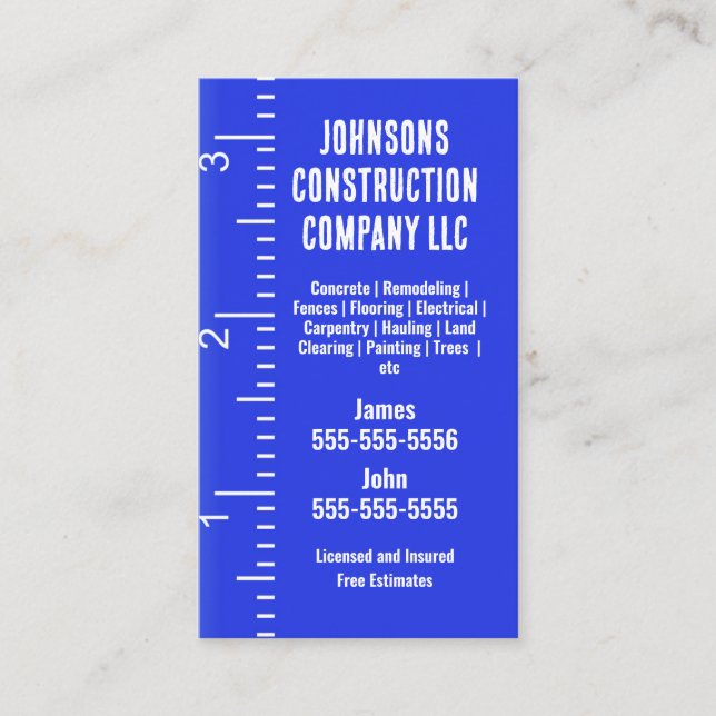 Construction Company Measuring tape Business Card (Front)