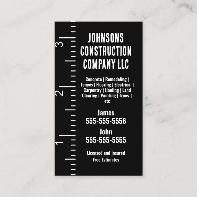 Construction Company Measuring tape Business Card (Front)
