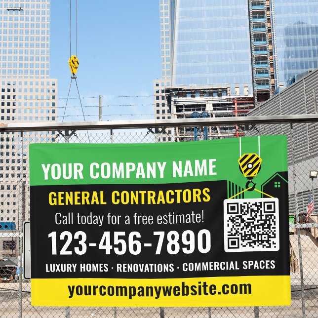 Construction Company QR Code Green Promotional Banner (Creator Uploaded)