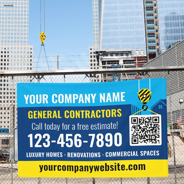 Construction Company QR Code Navy Blue Promotional Banner (Creator Uploaded)