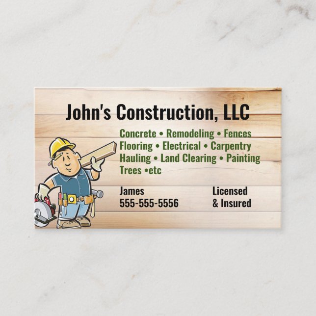 Construction Company Tool man Business Card (Front)