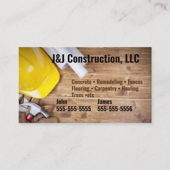 Construction Company Wood Business Card (Front)