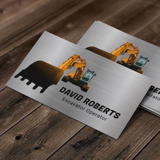 Construction Contractor Excavator Operator Metal Business Card (Creator Uploaded)