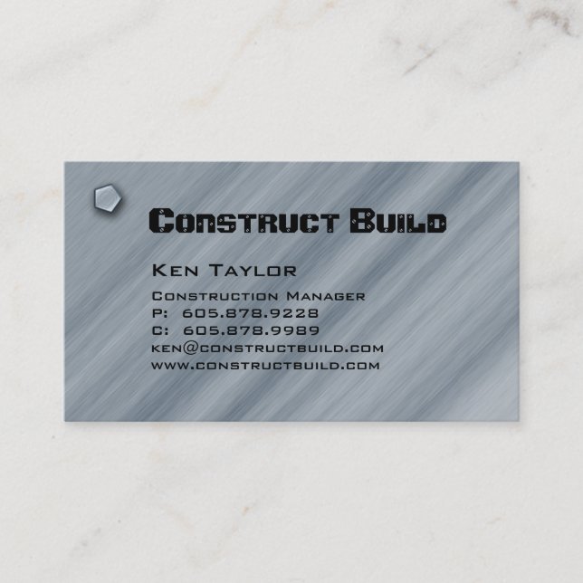 Construction Contractor Metal Business Card 2 (Front)