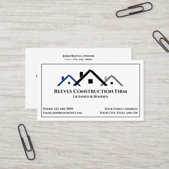Construction Contractor Roofer Business Cards (Front/Back In Situ)