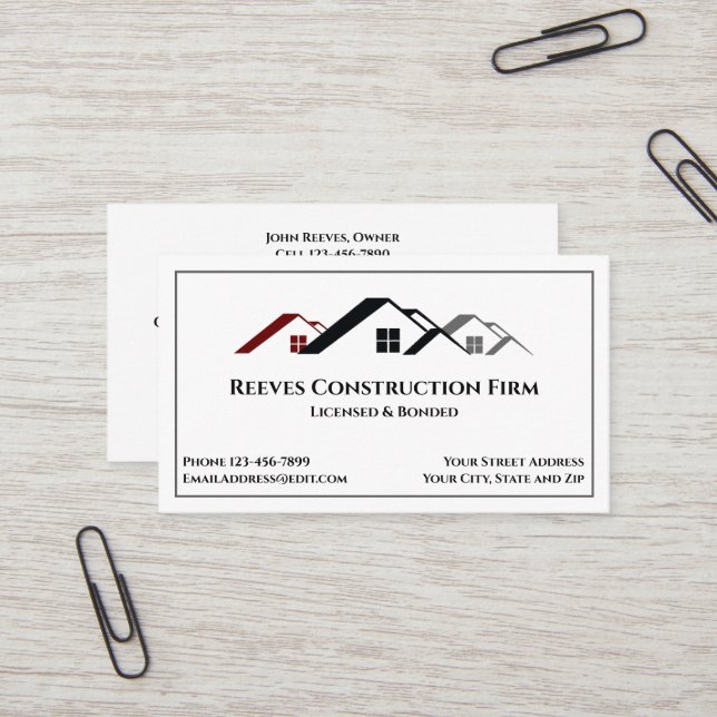 Construction Contractor Roofer Business Cards (Front/Back In Situ)