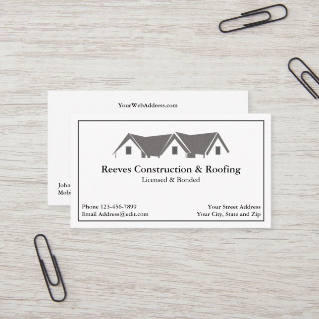 Construction Contrator Roofer Business Card (Front/Back In Situ)