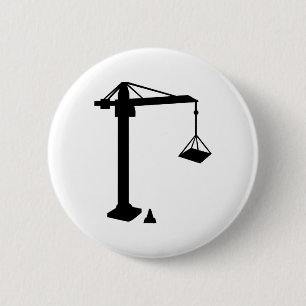 Construction crane 6 cm round badge