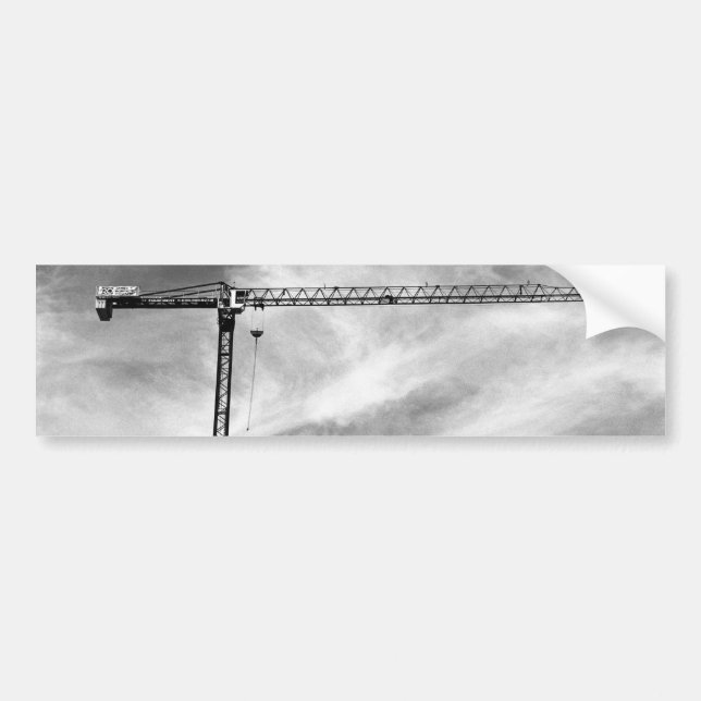 Construction Crane and Sky Black and White Photo Bumper Sticker (Front)