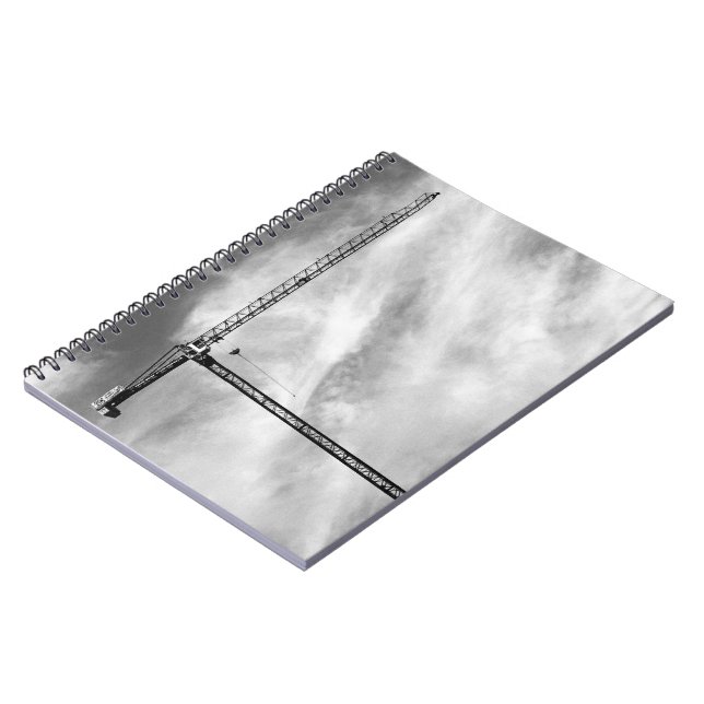 Construction Crane and Sky Black and White Photo Notebook (Left Side)