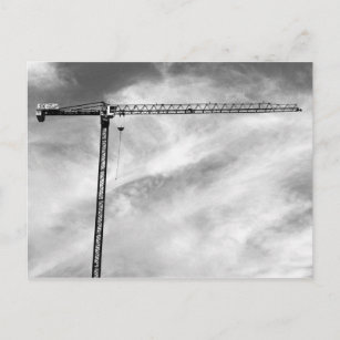 Construction Crane and Sky Black and White Photo Postcard