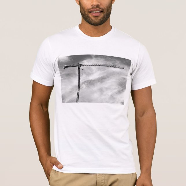 Construction Crane and Sky Black and White Photo T-Shirt (Front)