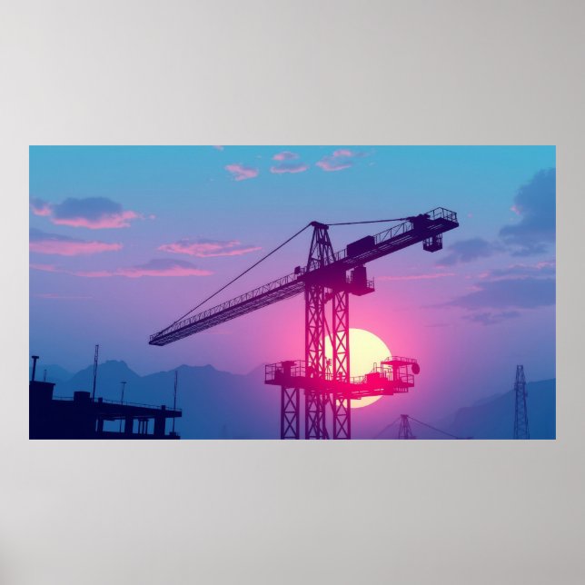 Construction crane at sundawn poster (Front)