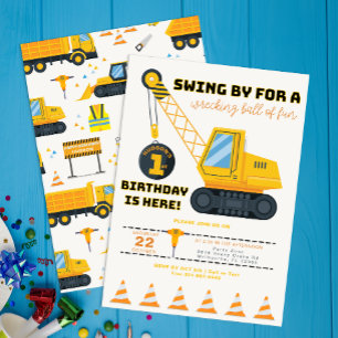 Construction Crane Birthday Invitation – Yellow