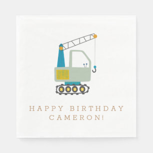 Construction Crane Custom Birthday Design Kids  Napkin