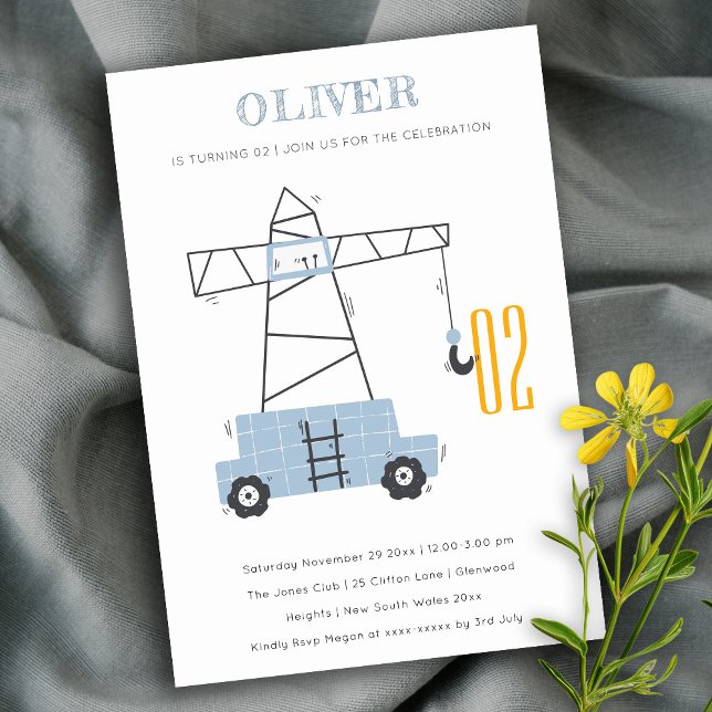 Construction Crane Kids Any Age Birthday Invite (Creator Uploaded)