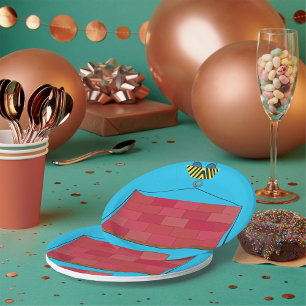 Construction Crane Lifting Brick Wall  Paper Plate